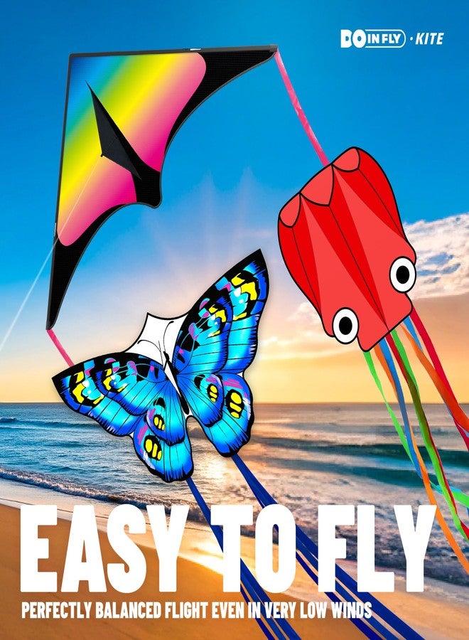 Doinfly 3 Piece Set Butterfly Delta Octopus Kites for Kids and Adults，Easy to Fly for Outdoor Adults Children Line Kite for Kids Toy (Delta Blue Butterfly red Octopus, 3) - Image 4