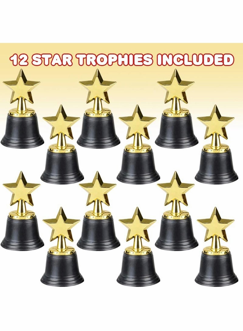 Excefore Gold Plastic Star Trophies for Kids - Pack of 12 Golden Colored Trophy Set - Image 1