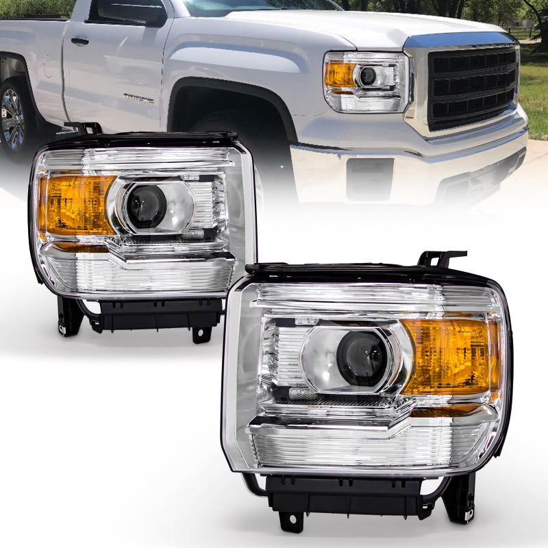 AS Headlight Assembly for 20142018 GMC Sierra 1500HD 20152019 GMC Sierra 2500HD 3500HD BaseDenaliSLESLT Headlights Without LED Daytime Running lights with Chrome Housing Amber Reflector
