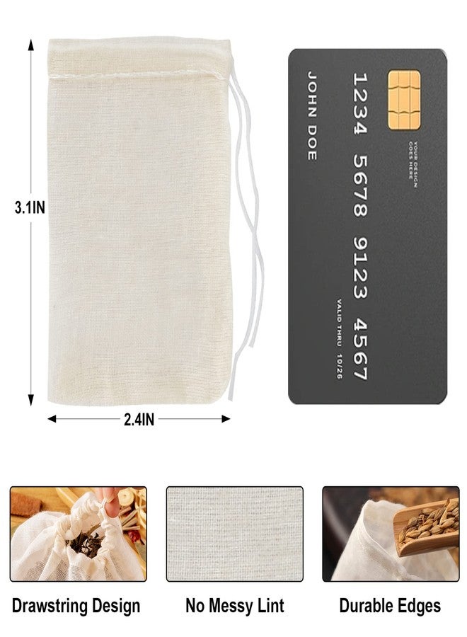 Numola 50Pcs Unbleached Cotton Tea Bags, Reusable Drawstring Tea Bag for Cooking Soup, Empty Natural Organic Tea Infuser Bag for Coffee Tea Bone Broth (3.2 x 2.4 inch) - Image 3