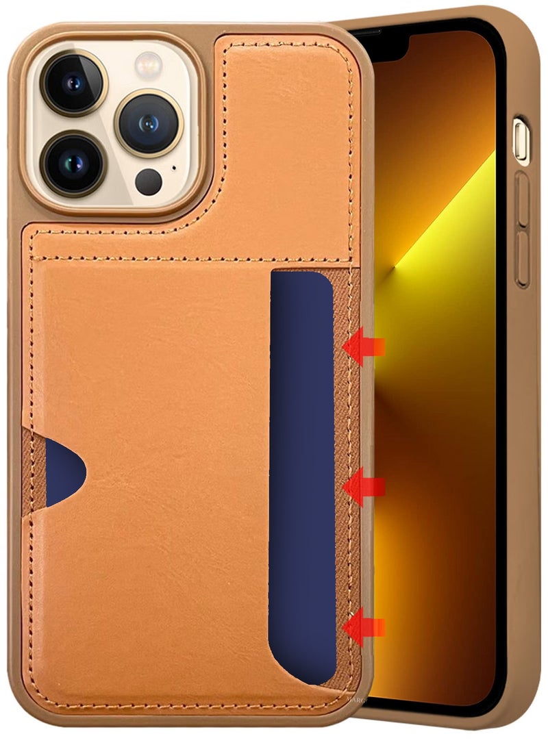 CATANES iPhone 13 Pro Max Case Leather Antifingerprint Cover with Wallet Card Slot Shell, Side Insert Card Holder, Anti Fall Protection - Brown  - Image 3