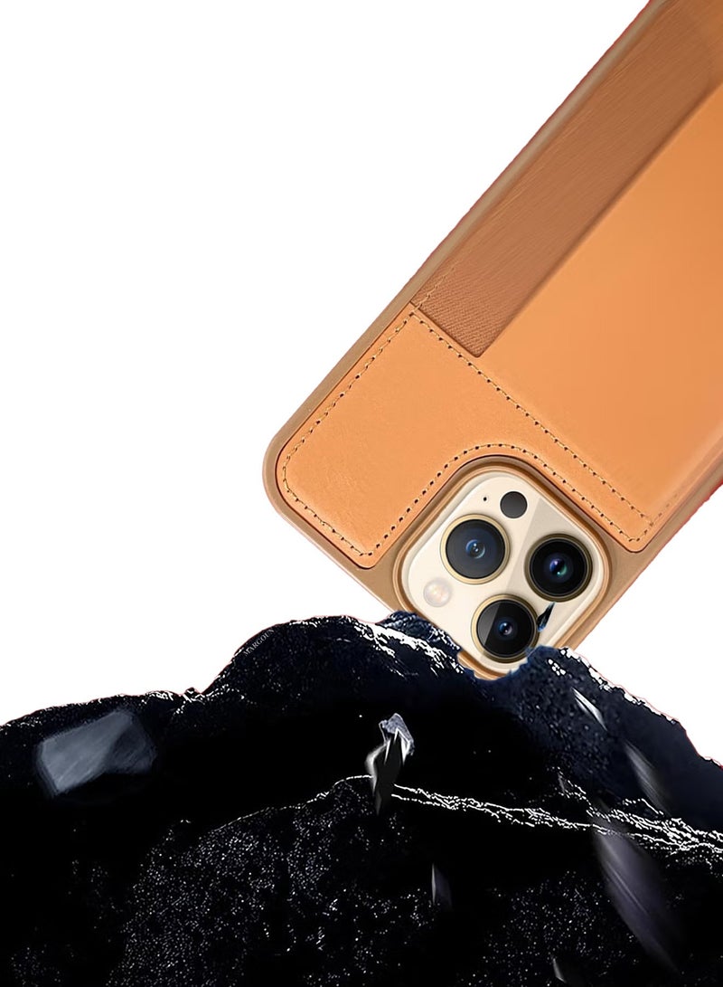 CATANES iPhone 13 Pro Max Case Leather Antifingerprint Cover with Wallet Card Slot Shell, Side Insert Card Holder, Anti Fall Protection - Brown  - Image 5