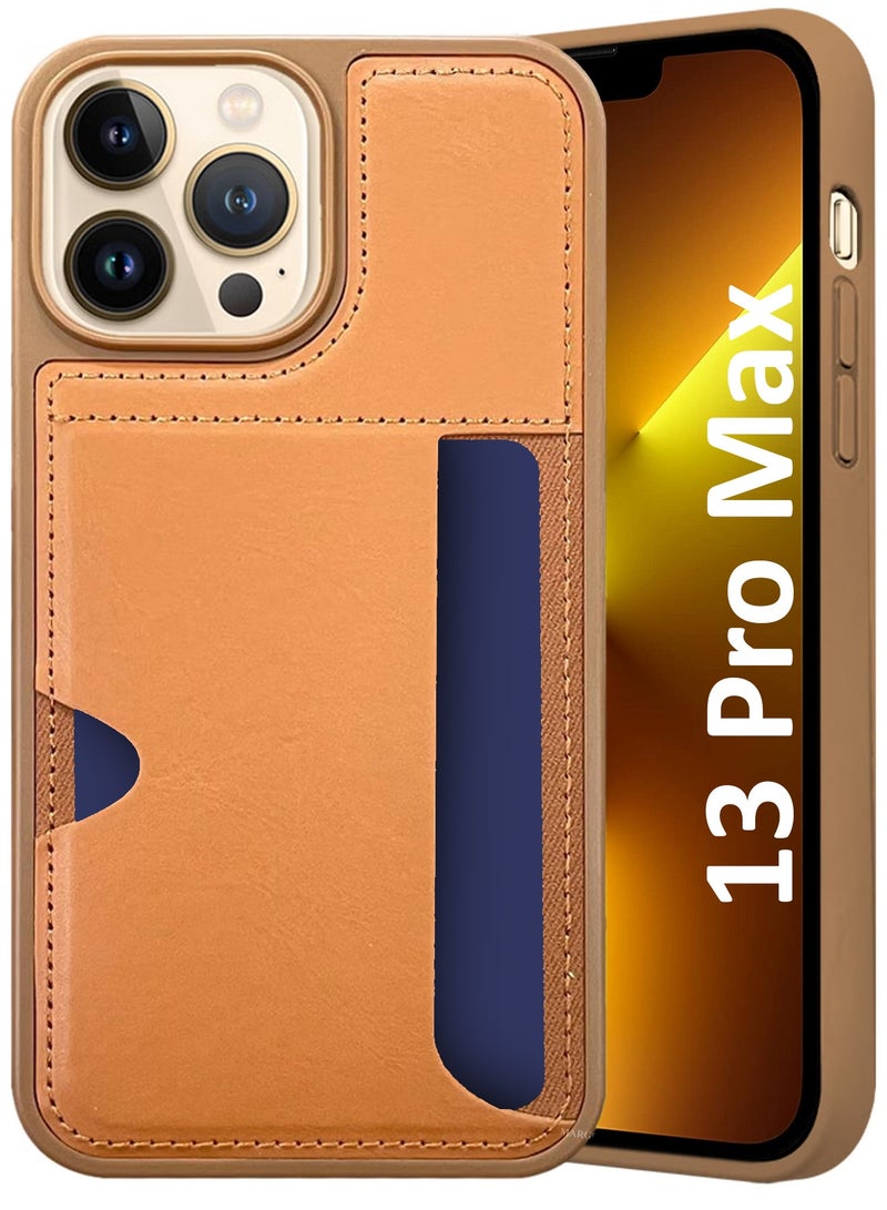 CATANES iPhone 13 Pro Max Case Leather Antifingerprint Cover with Wallet Card Slot Shell, Side Insert Card Holder, Anti Fall Protection - Brown  - Image 1