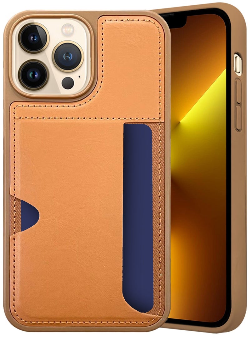 CATANES iPhone 13 Pro Max Case Leather Antifingerprint Cover with Wallet Card Slot Shell, Side Insert Card Holder, Anti Fall Protection - Brown  - Image 2