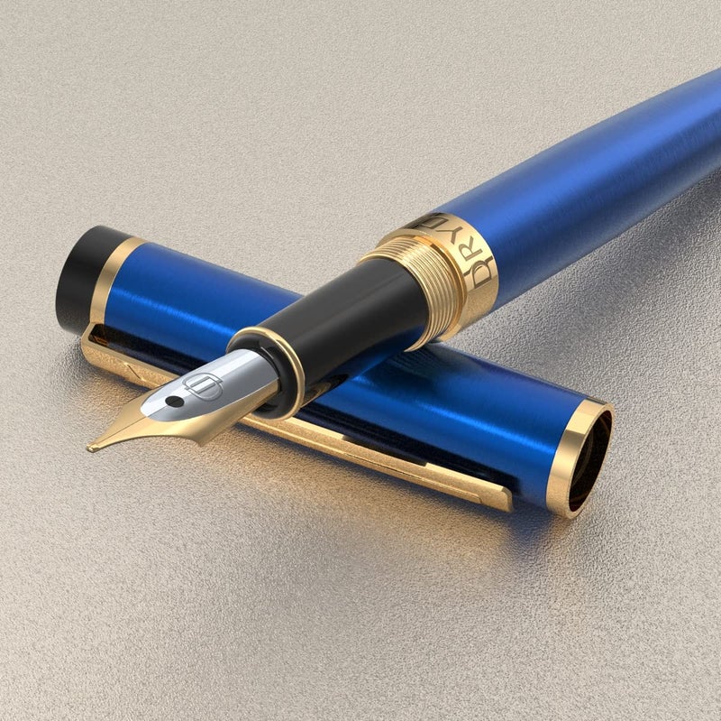 Dryden Designs قلم حبر جاف من درايدن ديزاينز - رأس متوسط | يشمل 24 خرطوشة حبر (12 أسود 12 أزرق) ومحول إعادة تعبئة الحبر | قلم خط، كتابة متسقة، تدفق سلس - أزرق. - Image 3