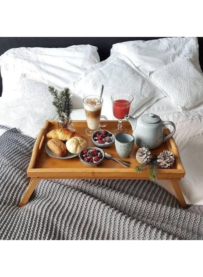 Practical Wooden Bed Tray with Legs – Elegant Design for Breakfast and Daily Meals T (White) - Image 2