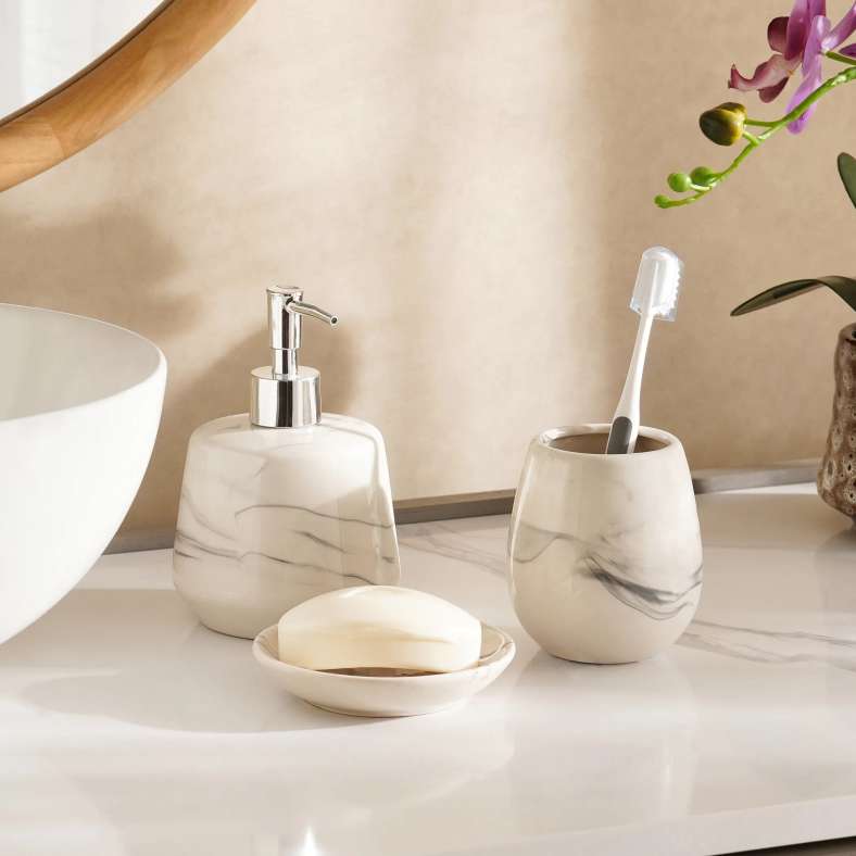 Pan Home مجموعة ملحقات الحمام هالو 3 قطع - أبيض - Image 1