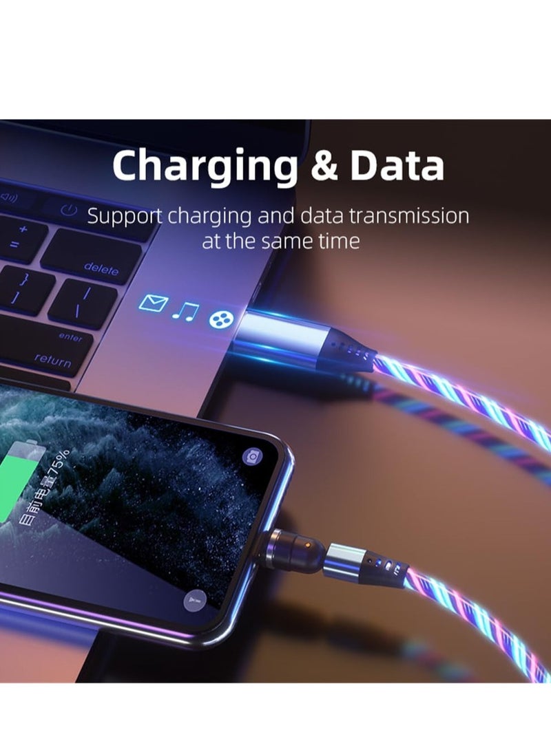 Excefore 3 in 1 Light Up Phone Charger Cable, Type C Streamer Light Magnet Charger Cable, 540 ° Rotating Magnetic Suction USB Cable, Compatible with iPhone and Xiaomi (2 Meter, Blue)  - Image 4