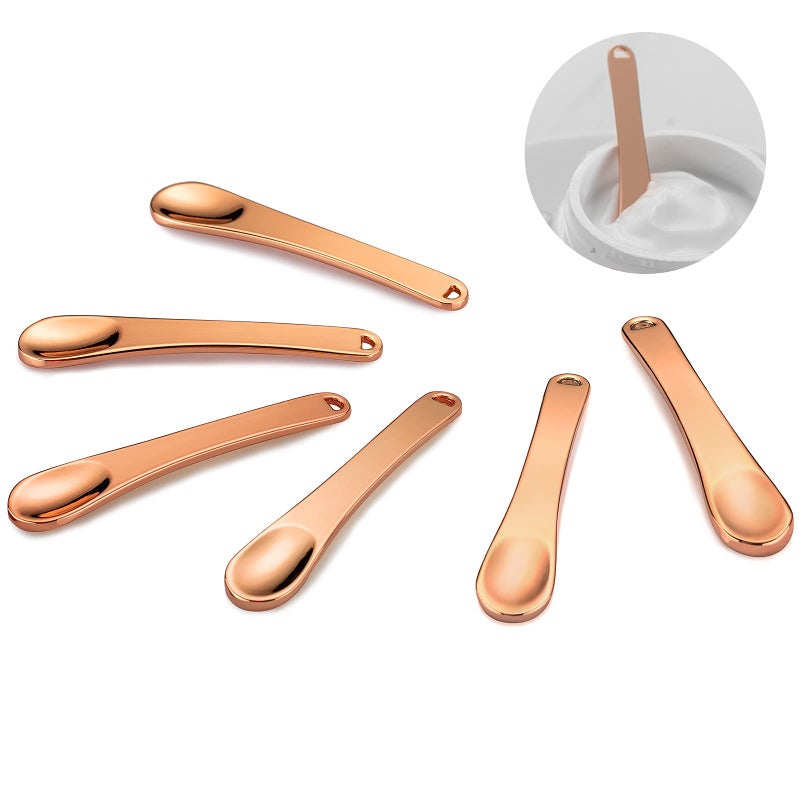 Tekson 6 Pieces Metal Cosmetic Skincare Spatula Mini Mask facial Reusable Scoop Makeup Beauty Spoons for Cream Lotions Moisturizers Rose Gold