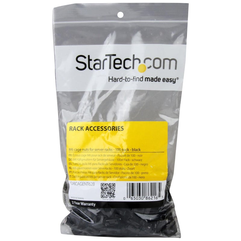 StarTech.com صواميل قفص M6 - عبوة 100 قطعة، أسود - صواميل قفص تثبيت M6 لرف الخادم والخزانة، متوافقة مع TAA (CABCAGENT62B) - Image 2