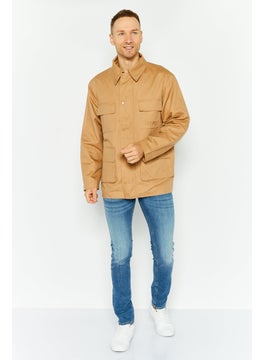 Esprit x Rest and Recreation Men Embroidered Logo Demin Shirt Jacket, Tan  - Image 2