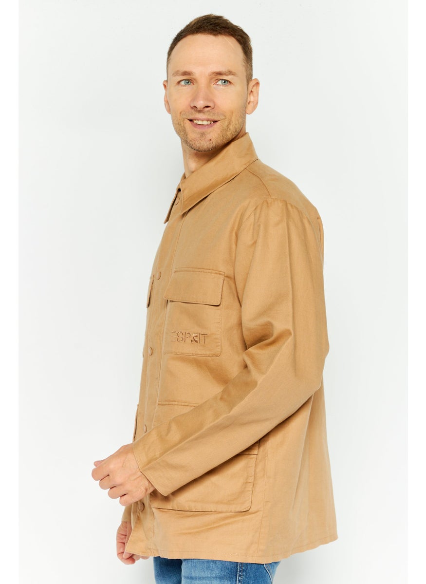 Esprit x Rest and Recreation Men Embroidered Logo Demin Shirt Jacket, Tan  - Image 3