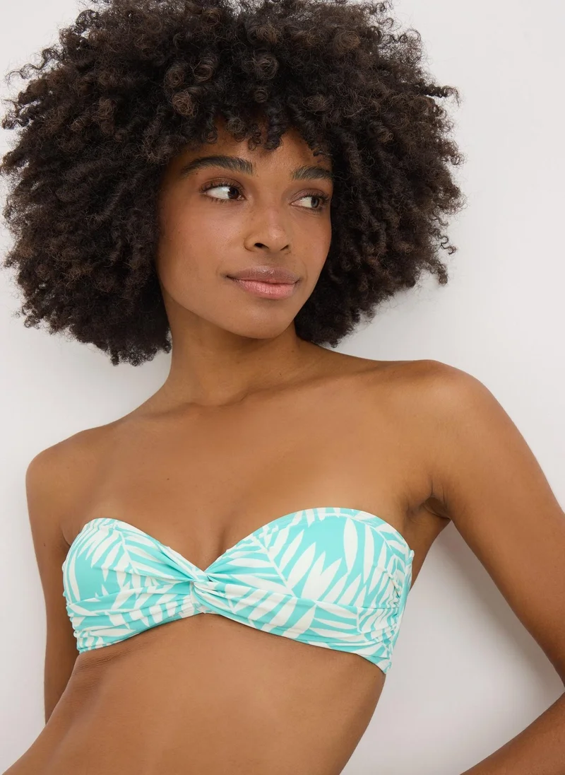 Matalan Blue Leaf Twist Print Bikini Top