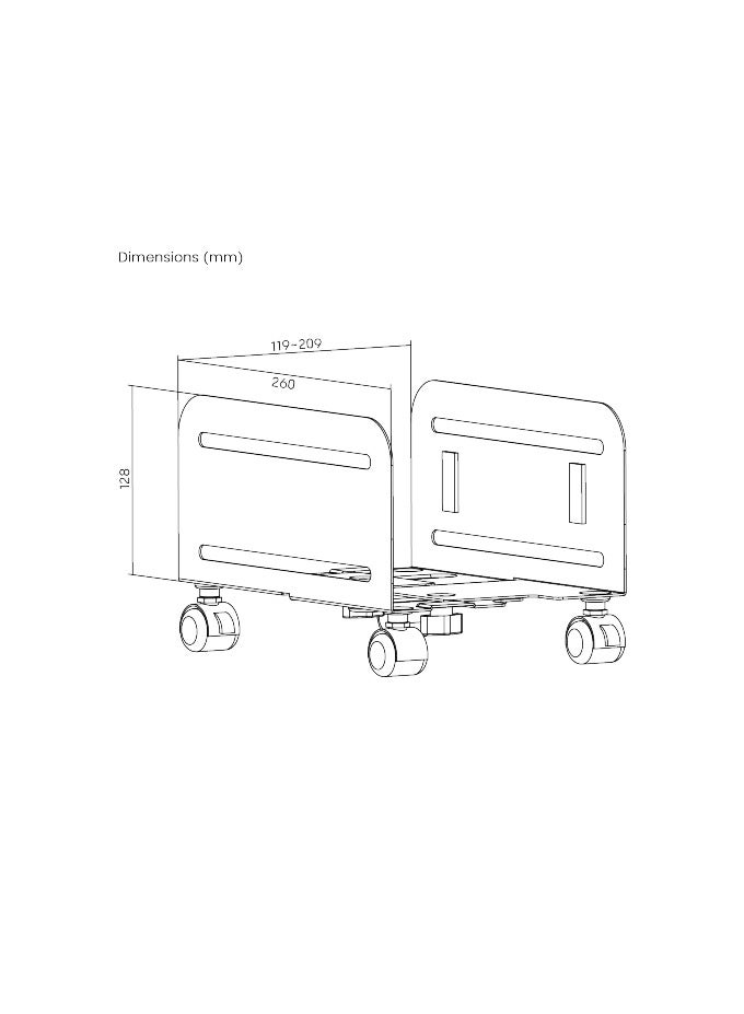 NEWSTAR Mobile CPU Stand – Adjustable Tower Holder 4.7″-8.2″ Widest ATX Case | Supports up to 10 kg | Matte Black Steel Build | Lockable Rolling Casters (2 of 4) - Image 4