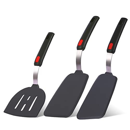 Hvanam Silicone Spatula Turner Set Large And Thin Flipper Spatulas Heat Resistant 600  F Slotted Flexible Turner Cooking Utensils For Nonstick Cookware EggPancakeFishOmeletteHamburger 3 Pack