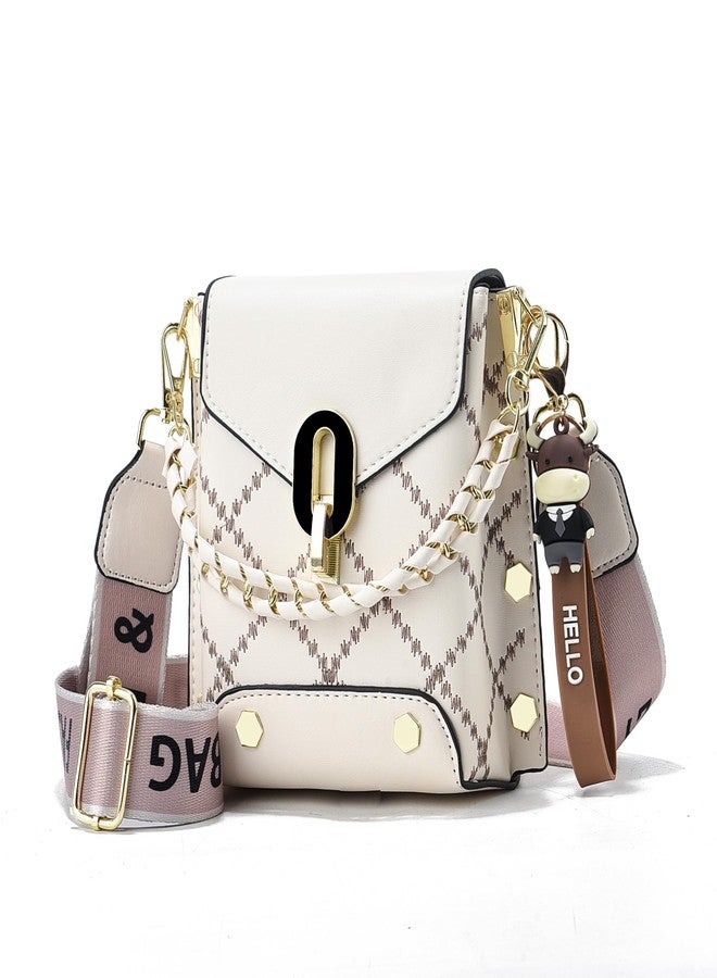 Xiaoyu Small Crossbody Bags for Women Fashion Cell Phone Purse Shoulder Handbags with Wide Strap (Beige) - Image 1