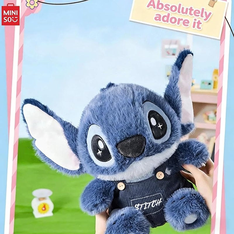 Miniso Disney Stitch Overalls Hoodie Doll Cute Toy Soft Figurine Collectible Ornament Gift (Overalls) - Image 5