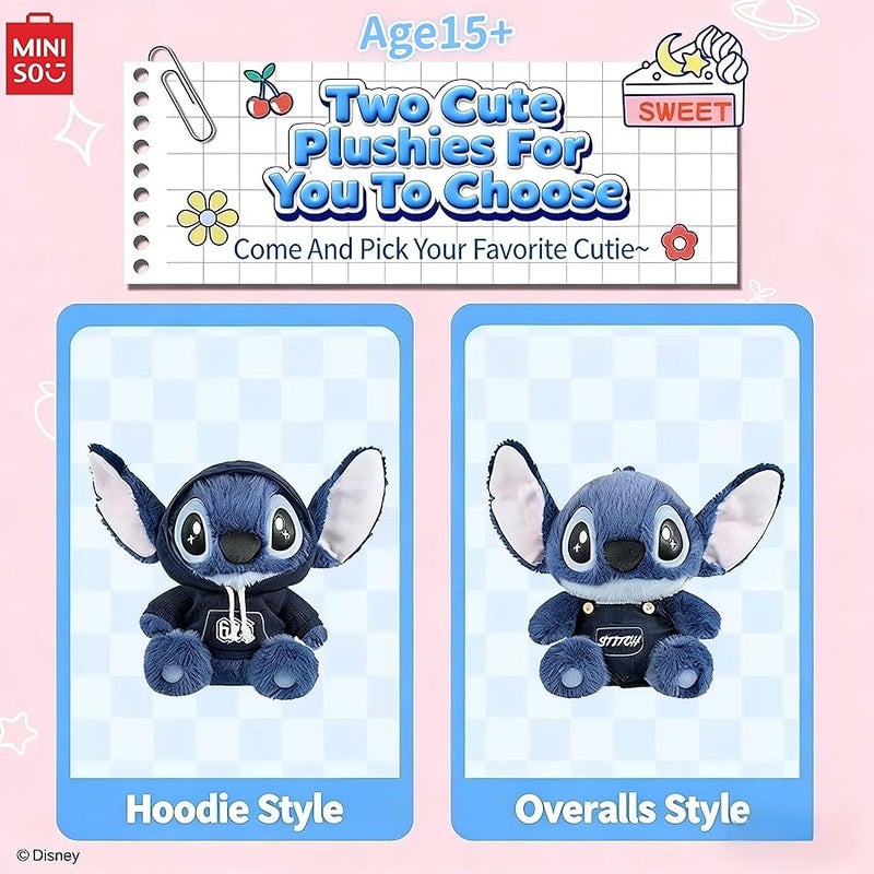 Miniso Disney Stitch Overalls Hoodie Doll Cute Toy Soft Figurine Collectible Ornament Gift (Overalls) - Image 2