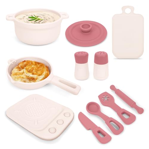 TYRY.HU TYRYHU Play Kitchen Accessories 11Pcs BPA Free Silicone Pretend Play Food Sets Play Kitchen SetPlay Kitchen Cooking Utensils Pots Pans Pretend Role Play Cooking Toys Gifts for Toddlers 13Pink - Image 1