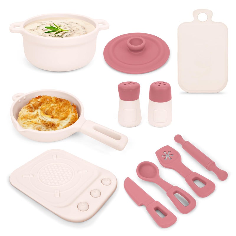 TYRY.HU TYRYHU Play Kitchen Accessories 11Pcs BPA Free Silicone Pretend Play Food Sets Play Kitchen SetPlay Kitchen Cooking Utensils Pots Pans Pretend Role Play Cooking Toys Gifts for Toddlers 13Pink - Image 3