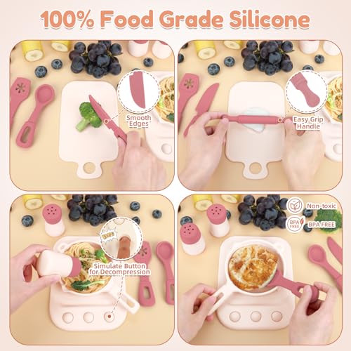 TYRY.HU TYRYHU Play Kitchen Accessories 11Pcs BPA Free Silicone Pretend Play Food Sets Play Kitchen SetPlay Kitchen Cooking Utensils Pots Pans Pretend Role Play Cooking Toys Gifts for Toddlers 13Pink - Image 5