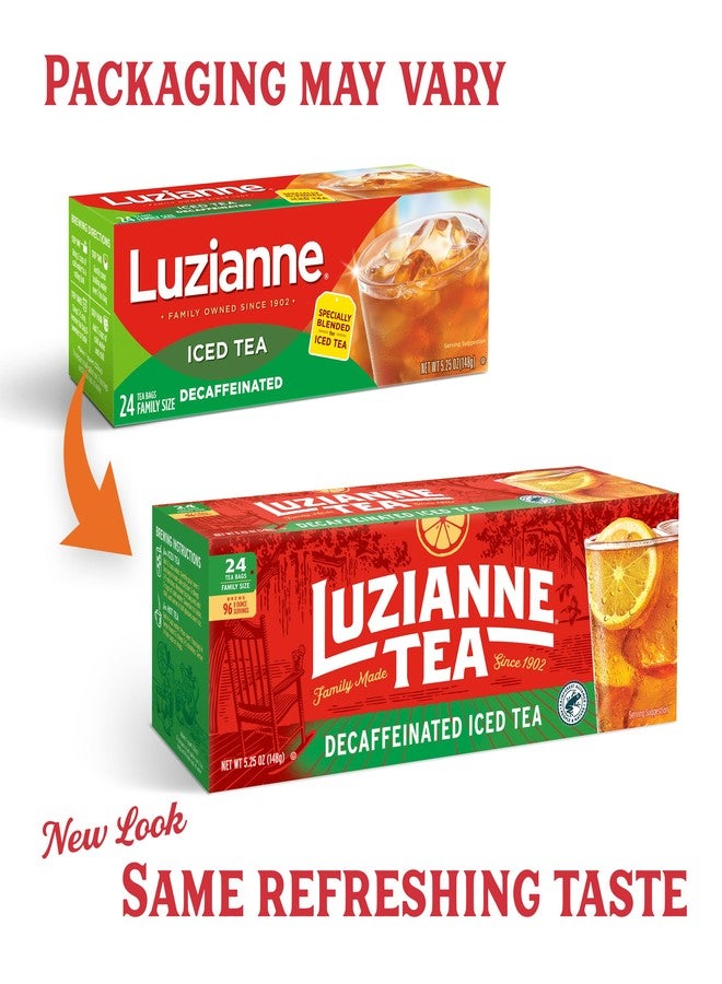 Luzianne أكياس شاي لوزيان المثلج منزوع الكافيين، حجم عائلي، علبة تحتوي على 24 كيس (عبوة من 6 أكياس) - Image 2