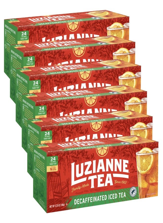 Luzianne أكياس شاي لوزيان المثلج منزوع الكافيين، حجم عائلي، علبة تحتوي على 24 كيس (عبوة من 6 أكياس) - Image 1