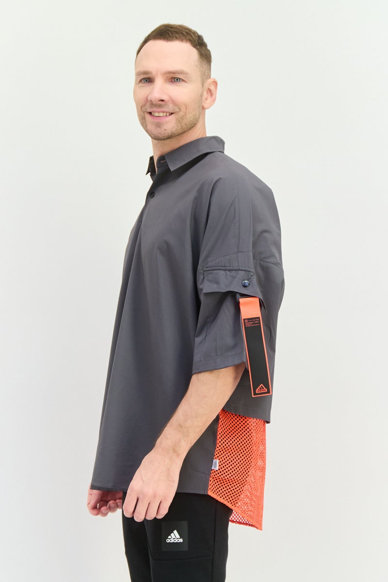 Adidas Men Sportswear Fit Short Sleeves Outdoor Polo, Grey/Orange  - Image 2