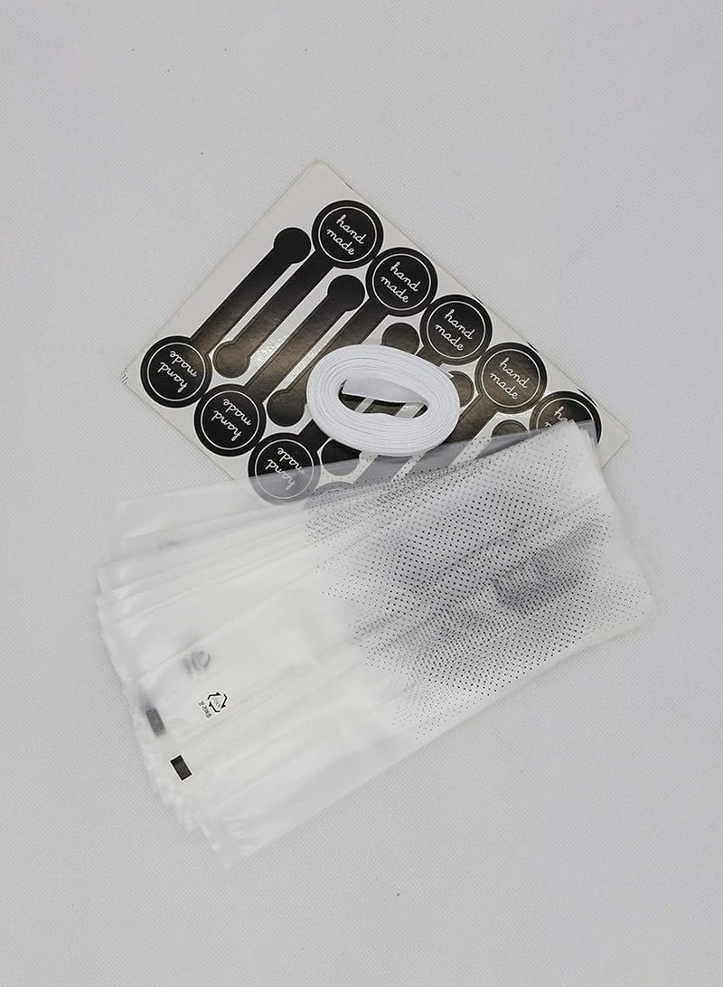 Generic 50pcs Translucent Plastic Bags/Cellophane Bags with 50pcs Hand Made Stickers and A Roll of White Ribbon for Cookie Cake Chocolate Candy Snack Wrapping Good for Bakery Party Supplies  - Image 2