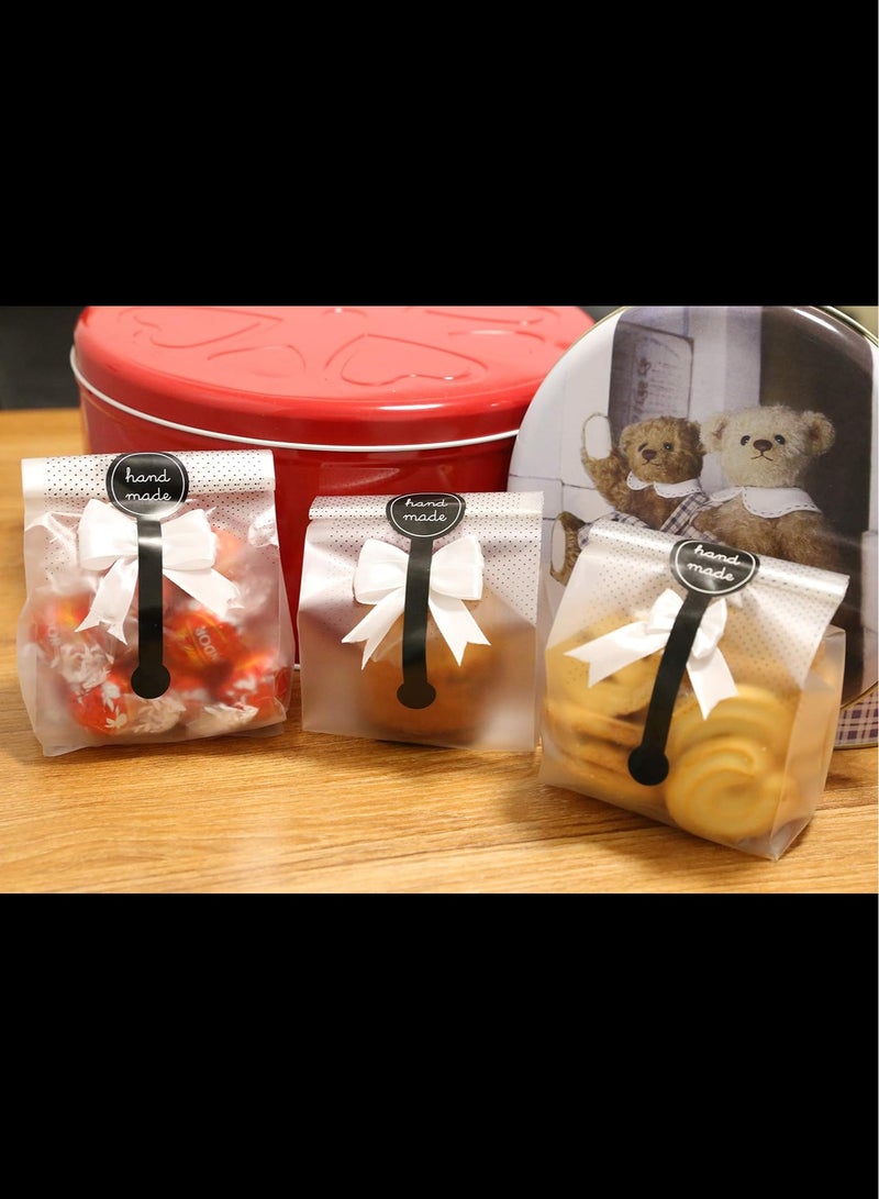 Generic 50pcs Translucent Plastic Bags/Cellophane Bags with 50pcs Hand Made Stickers and A Roll of White Ribbon for Cookie Cake Chocolate Candy Snack Wrapping Good for Bakery Party Supplies  - Image 5