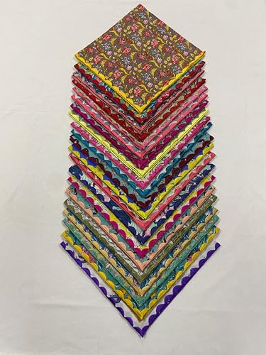 Ridhi Hand Block Print Assorted 18 x 18 Set of 6 Embroidery Table Napkins Reusable Cotton Dinner Napkins for Weddings Parties Everyday Dining Gift for Spring Easter Valentine - Image 1