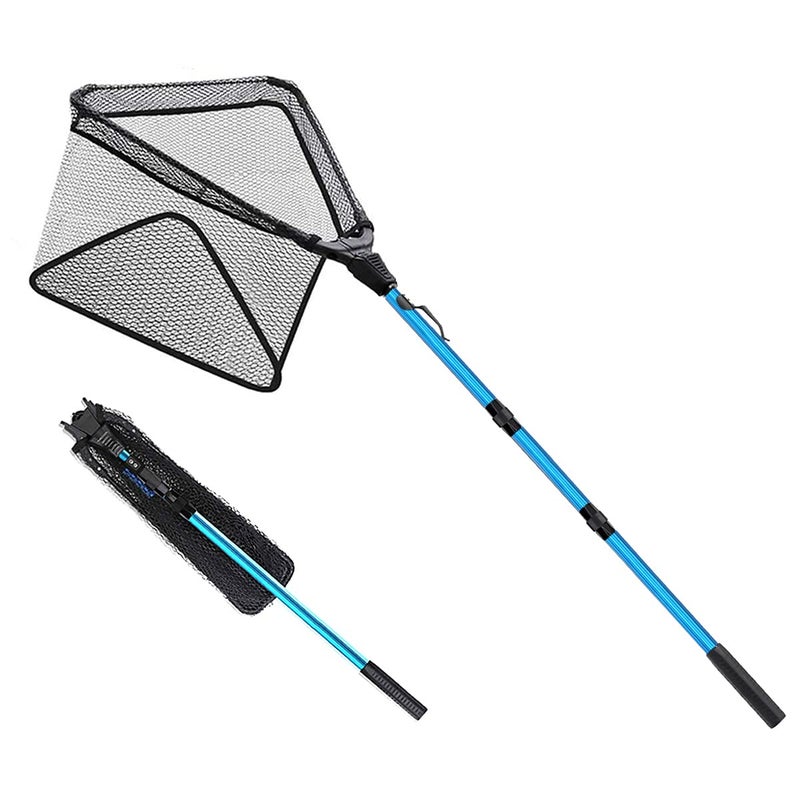 SAN LIKE Fishing Net Fish Landing Nets Ice Fishing Collapsible Telescopic Sturdy Pole Handle for Saltwater Freshwater Extending to 36/43/71/98inches (Blue-L-85inch) - Image 1