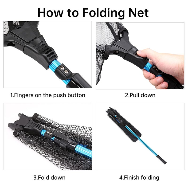 SAN LIKE Fishing Net Fish Landing Nets Ice Fishing Collapsible Telescopic Sturdy Pole Handle for Saltwater Freshwater Extending to 36/43/71/98inches (Blue-L-85inch) - Image 5