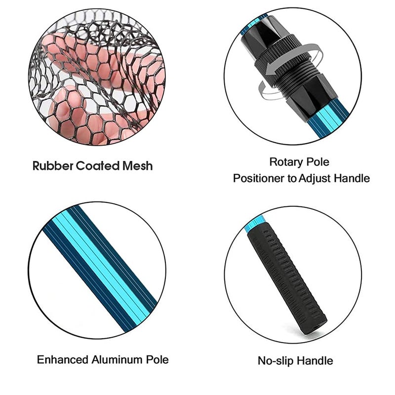SAN LIKE Fishing Net Fish Landing Nets Ice Fishing Collapsible Telescopic Sturdy Pole Handle for Saltwater Freshwater Extending to 36/43/71/98inches (Blue-L-85inch) - Image 2