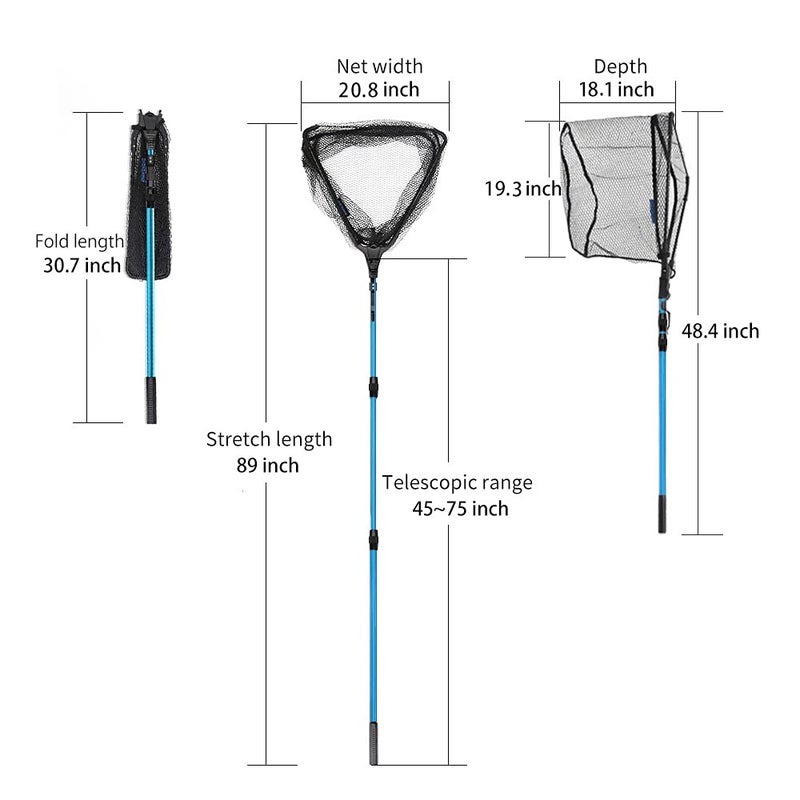 SAN LIKE Fishing Net Fish Landing Nets Ice Fishing Collapsible Telescopic Sturdy Pole Handle for Saltwater Freshwater Extending to 36/43/71/98inches (Blue-L-85inch) - Image 4