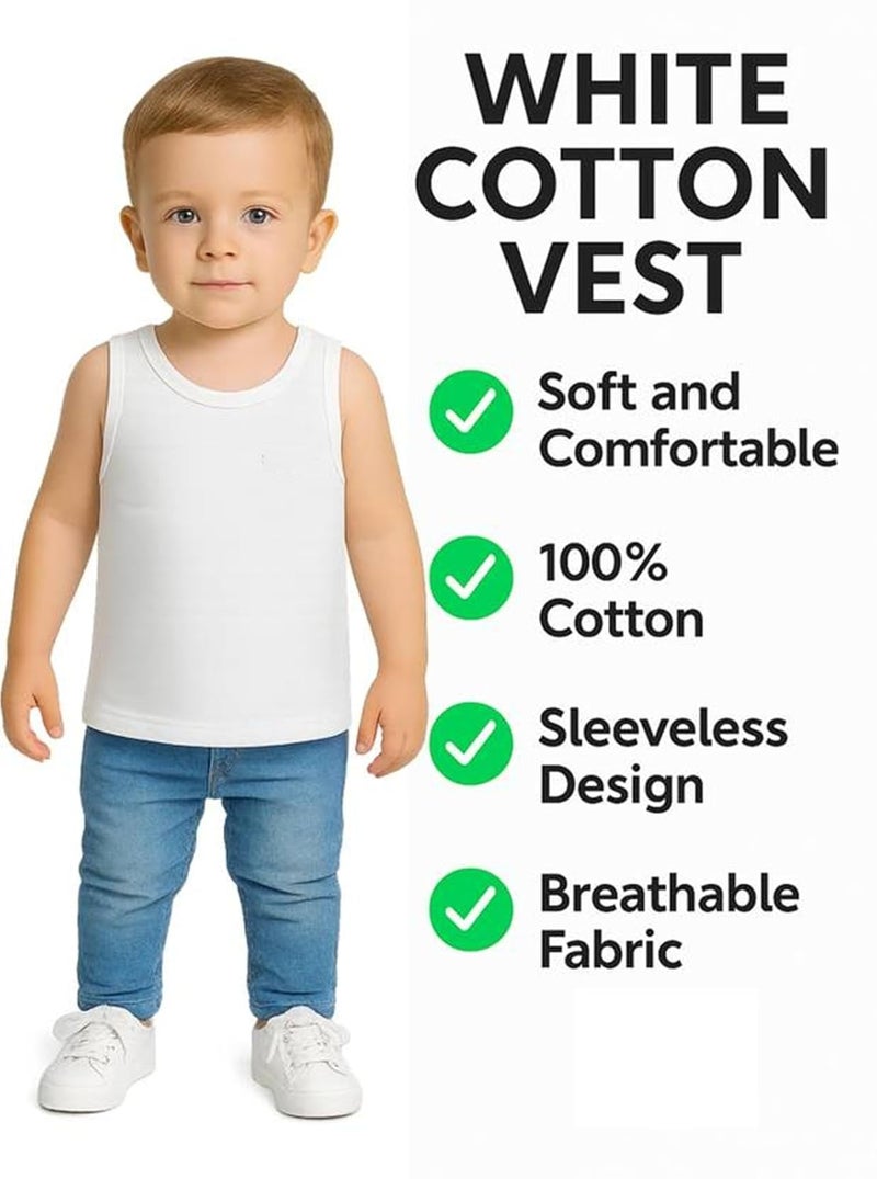 DESNUDA Kids Pure Cotton White Vests Sando Baniyan for Boys Pack of 3 - Image 3