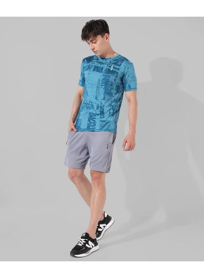 Campus Sutra Men's Blue Printed Regular Fit Activewear T-Shirt