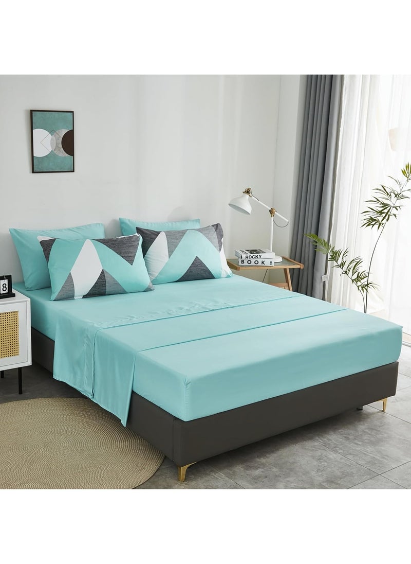 JIJI - Single Size Premium Cotton Zigzag Chevron Turquoise Teal and Grey Comforter Pattern Set 6 Pcs Soft and Breathable Comforter with Deep Pocket Easy Care Fitted Sheet 4 Pillowcases - Image 1