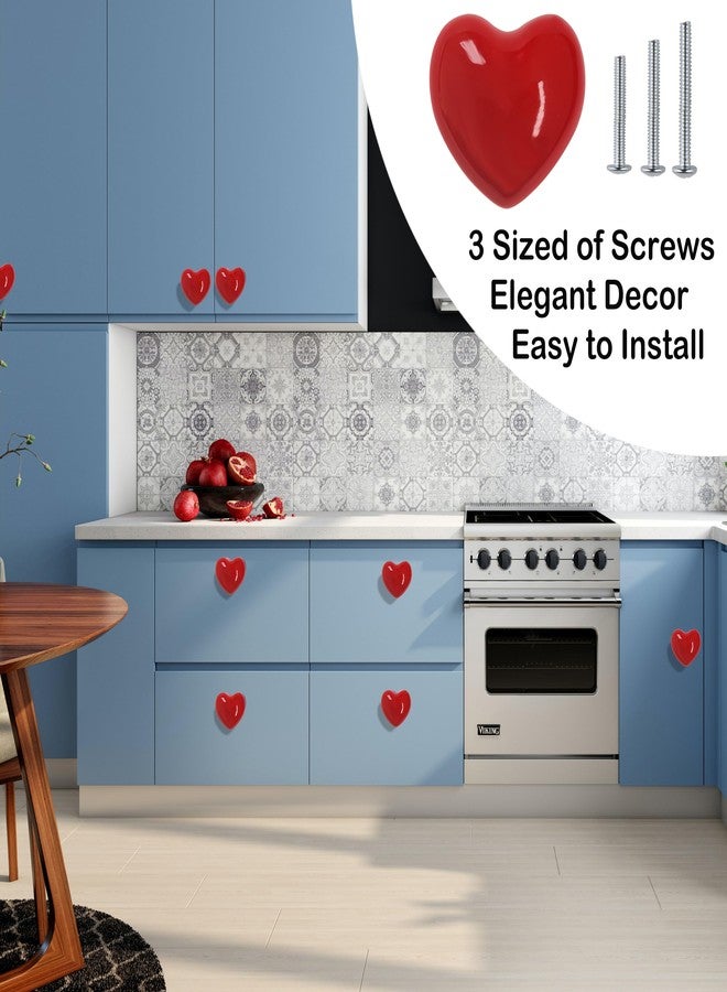 Perphin Heart Ceramic Dresser Drawer Knobs Heart Shape Cabinet Dresser Pulls Handles with 3 Sized Screws Kitchen Furniture Knobs (Red, 6 Pack) - Image 2