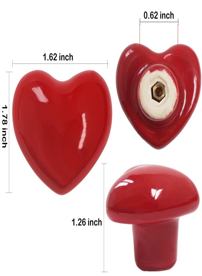 Perphin Heart Ceramic Dresser Drawer Knobs Heart Shape Cabinet Dresser Pulls Handles with 3 Sized Screws Kitchen Furniture Knobs (Red, 6 Pack) - Image 5
