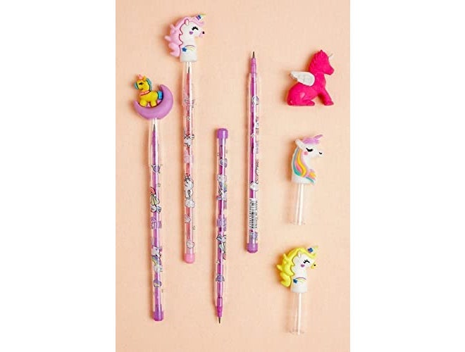 RH مجموعة أقلام يونيكورن مع ممحاة، 4 أقلام و 1 ممحاة علوية للأطفال، أدوات مكتبية للبنات والأولاد هدايا عيد الميلاد - Image 5