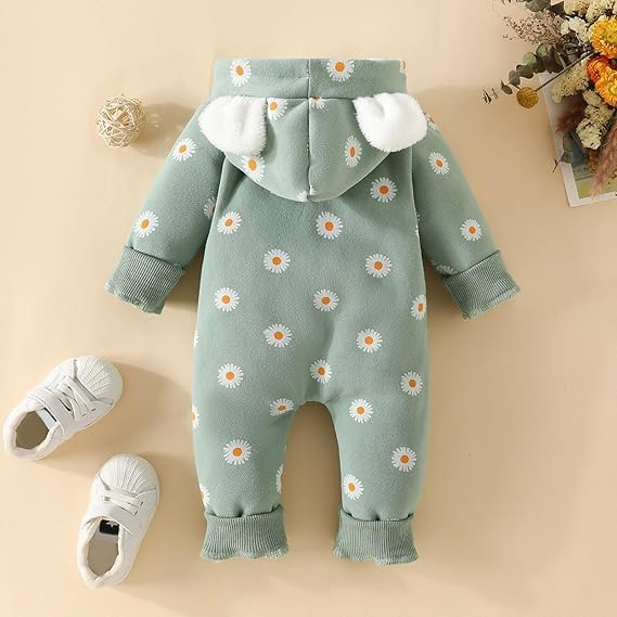 BRANDONN Kids cotton fleece jumpsuit romper sleepsuit hooded semi winter baby boys & girls, (9-12 Months, Pista Green) - Image 3