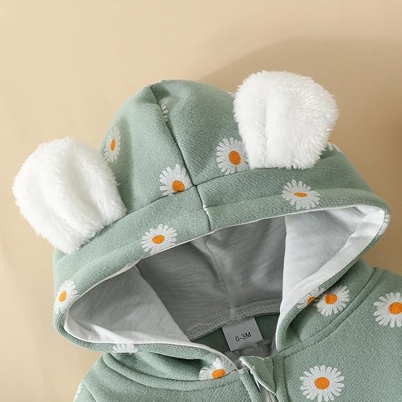 BRANDONN Kids cotton fleece jumpsuit romper sleepsuit hooded semi winter baby boys & girls, (9-12 Months, Pista Green) - Image 4