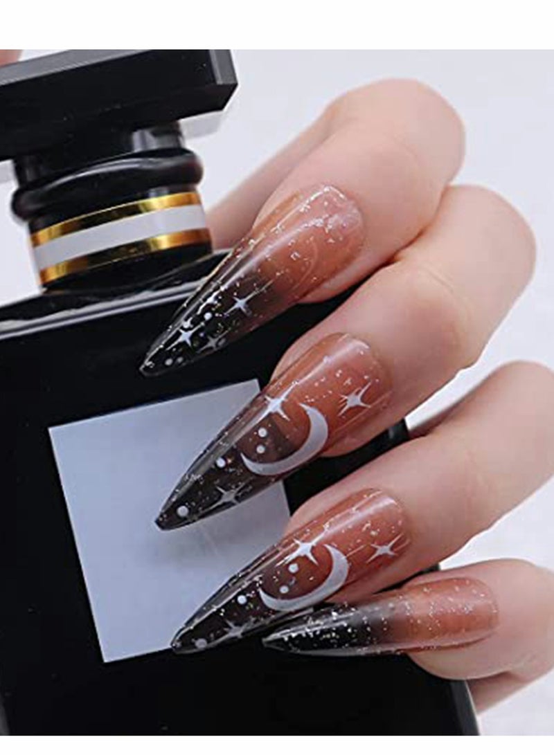 KASTWAVE Fake Nails, 24pcs Stiletto Press on Nail Gradient Black Fake  Shiny Full Cover Artificial    False for Women and Girls - Image 2