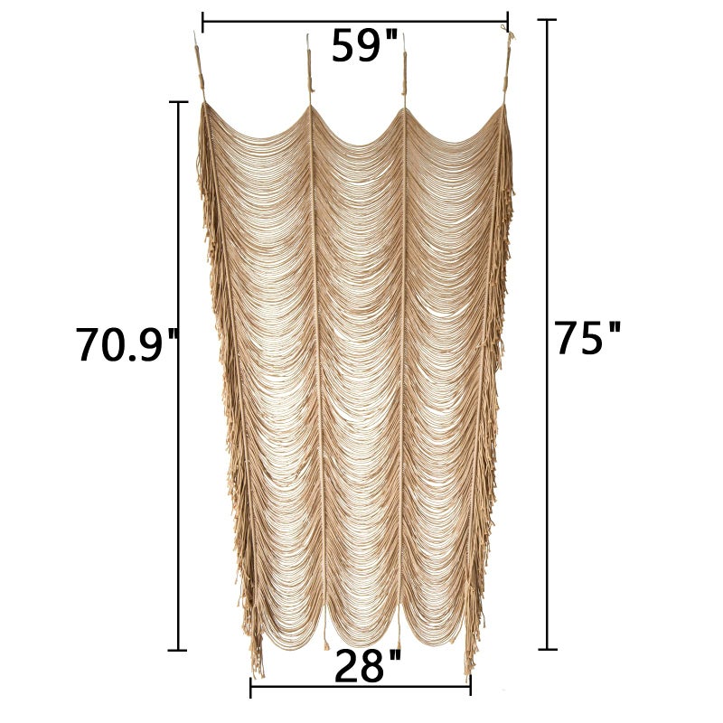 Flber Macrame Curtain Boho Curtain Doorway Window Wall Decor Fiber Yarn Art Handwoven Wall Hanging Art Craftsmanship Home Door Bedroom Wedding Backdrop Arch,Closet Room Divider 59" W x 75" H (1 Panel,Khaki) - Image 5