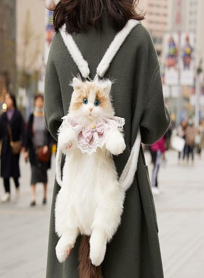 Onecado Ragdoll Cat Plush Backpack - Fluffy Realistic Stuffed Animal Shoulder Bag with Elegant Lace Bow Collar, Kawaii Kitten Purse for Girls - Image 3