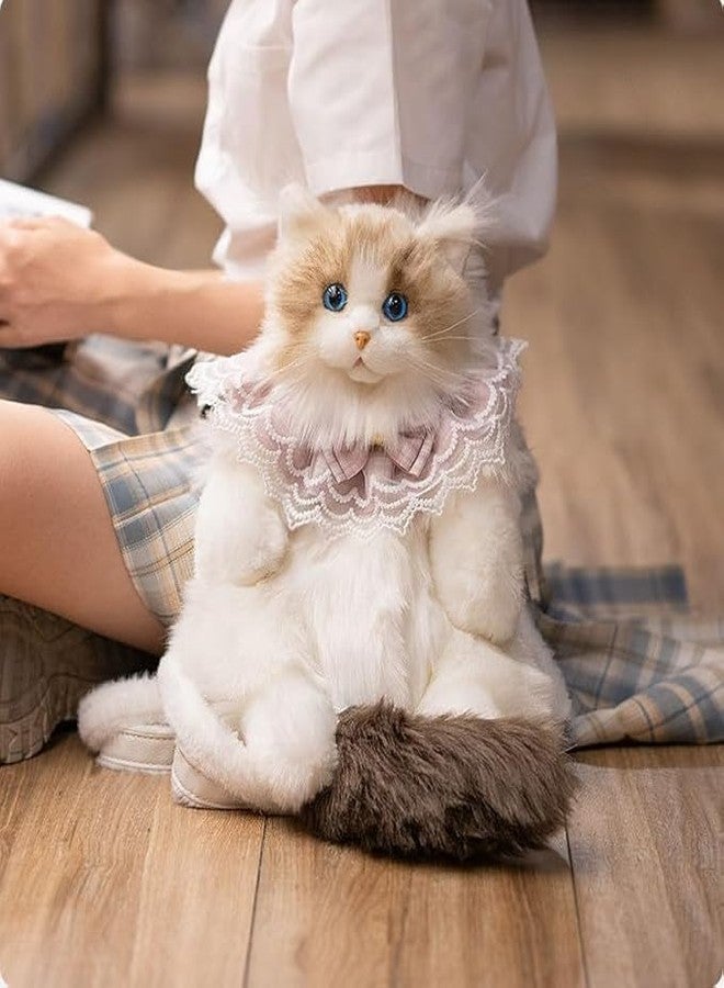 Onecado Ragdoll Cat Plush Backpack - Fluffy Realistic Stuffed Animal Shoulder Bag with Elegant Lace Bow Collar, Kawaii Kitten Purse for Girls - Image 4
