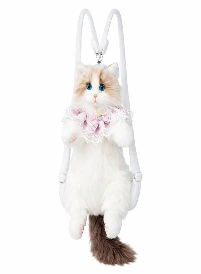 Onecado Ragdoll Cat Plush Backpack - Fluffy Realistic Stuffed Animal Shoulder Bag with Elegant Lace Bow Collar, Kawaii Kitten Purse for Girls - Image 1