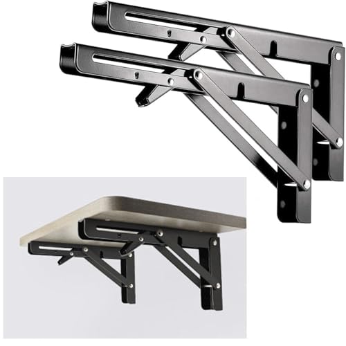 AMBOJIE Folding Shelf Brackets 10 Inch 2 Pcs Heavy Duty Stainless Steel Collapsible Triangle Shelf Bracket DIY Wall Mounted Folding Table Hinge Space Saving for Bench Table with Screws 10Inch - Image 1