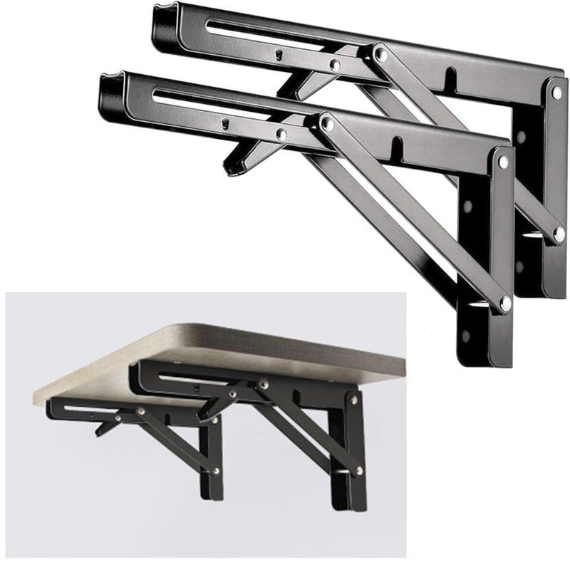 AMBOJIE Folding Shelf Brackets 10 Inch 2 Pcs Heavy Duty Stainless Steel Collapsible Triangle Shelf Bracket DIY Wall Mounted Folding Table Hinge Space Saving for Bench Table with Screws 10Inch - Image 2